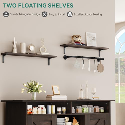 Rustic Brown Buffet Cabinet with Power Outlet and Floating Shelves B796654