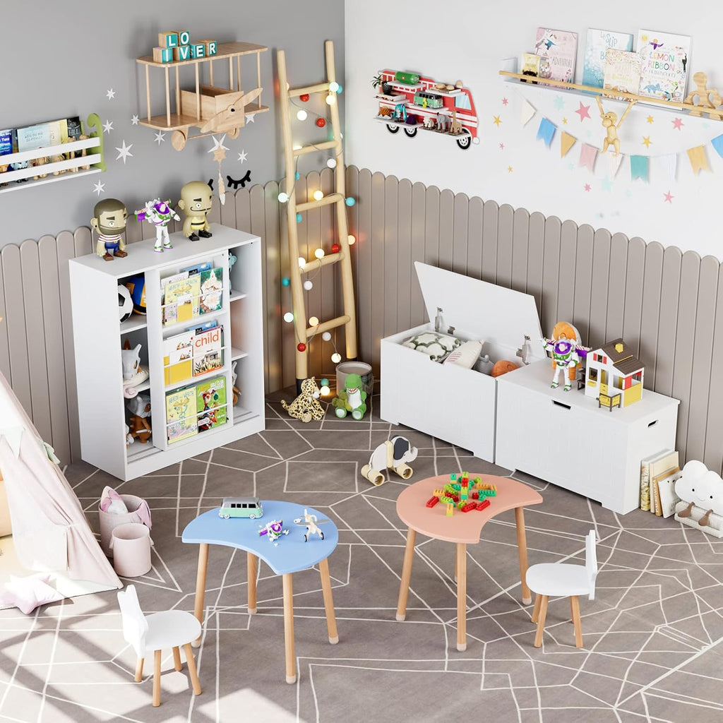 White 3 Tier Bookcase with Sliding Book Shelf A590