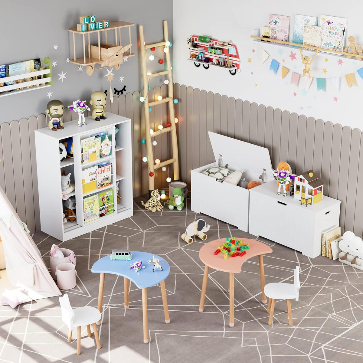 White 3 Tier Bookcase with Sliding Book Shelf A590