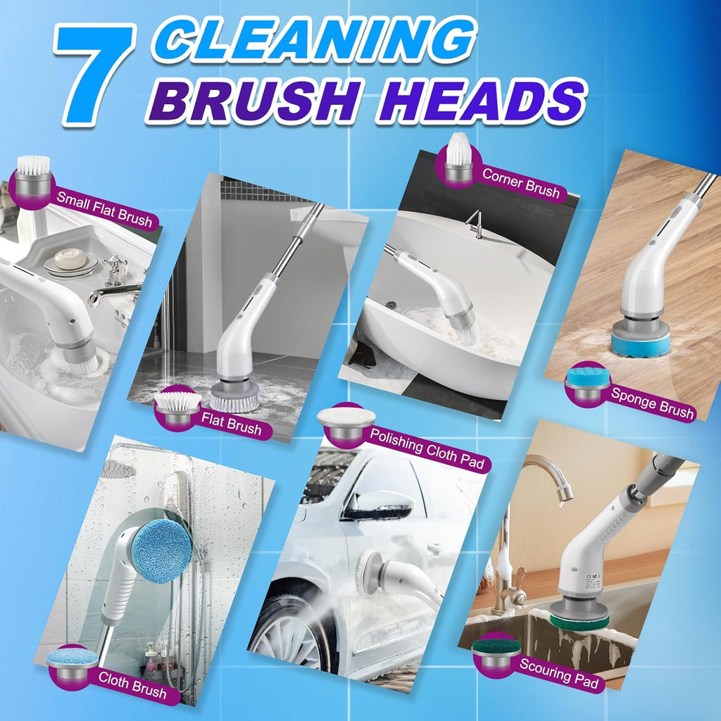 Gray Rechargeable Electric Spin Scrubber with 7 Brush Heads M2931