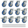 12 Pack 3 inch Swivel Plate Caster Wheels Blue Polyurethane with Screws F622