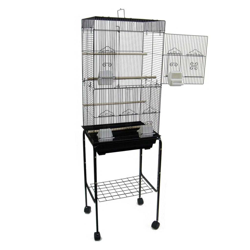 Black Tall Flat Top Bird Cage with Stand, 18 inch x 14 inch Q569483