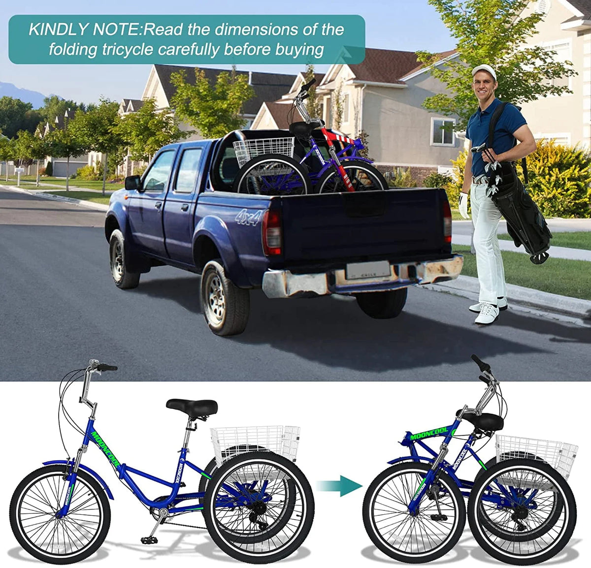 Folding 7 Speed Adult Tricycle with Large Basket V6693