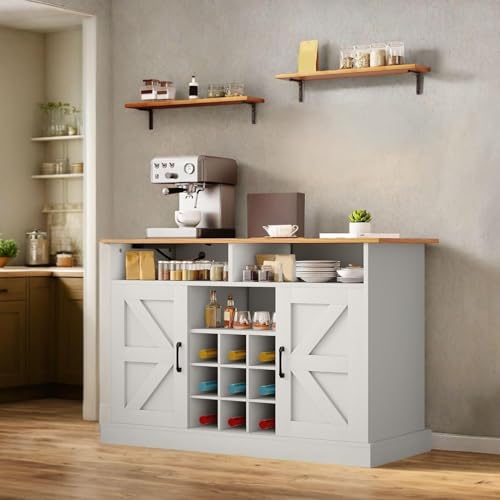 Rustic Brown Buffet Cabinet with Power Outlet and Floating Shelves B796654