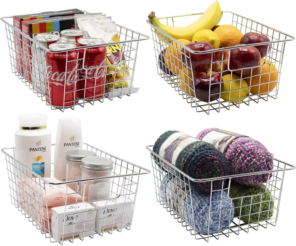 Metal Wire Storage Baskets 4-Pack Silver I953