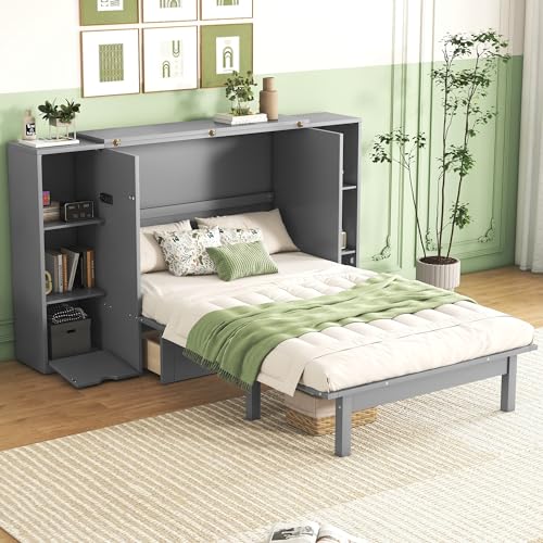 Queen Size Murphy Bed with Storage 2 Drawers and Shelves M93262