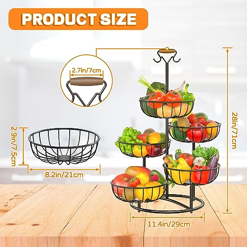 Black Metal Wire 5 Tier Fruit Basket with Banana Hanger X8729