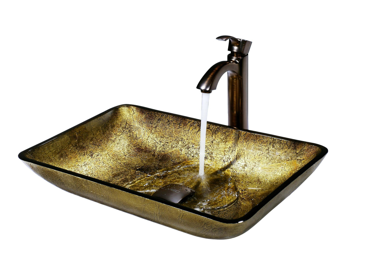 Bronze Rectangular Vessel Bathroom Sink with Faucet K97648
