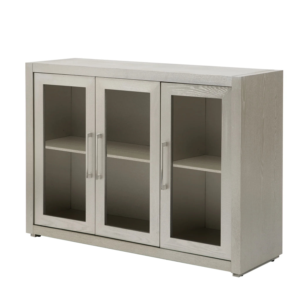 Wood Storage Cabinet with Three Tempered Glass Doors and Adjustable Shelf J703772