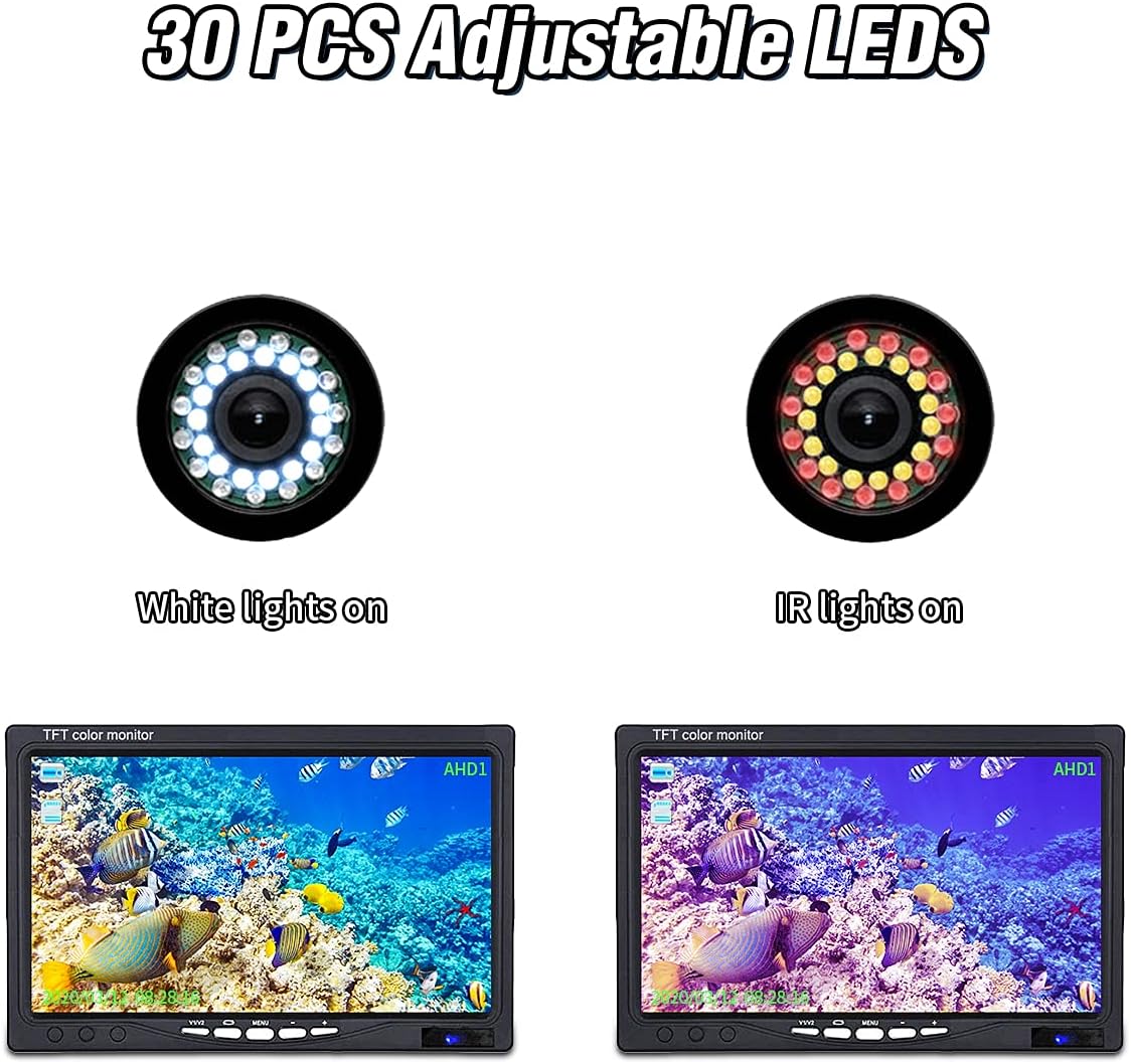 Portable Underwater Fishing Camera with 30 LEDs and 7inch 1080P IPS Monitor with DVR 16GB SD Card (30M) H574888