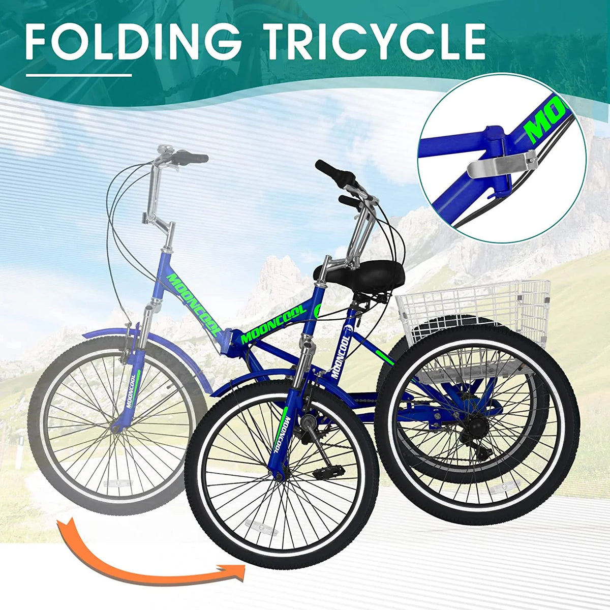 Folding 7 Speed Adult Tricycle with Large Basket V6693