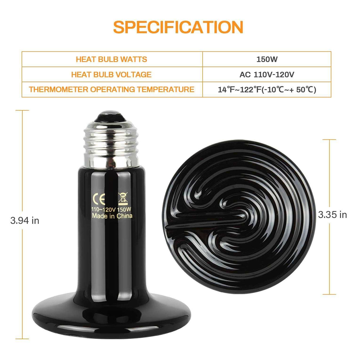 150W Ceramic Heat Emitter Reptile Heat Lamp Q1620