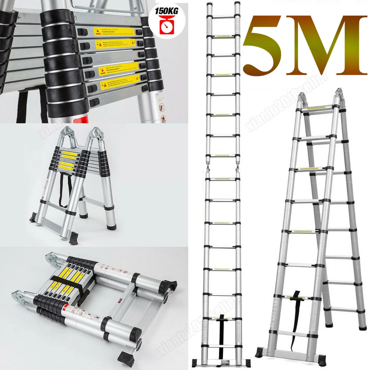 16.5Ft Aluminum Telescoping Extension Ladder with 330lbs Capacity R433609