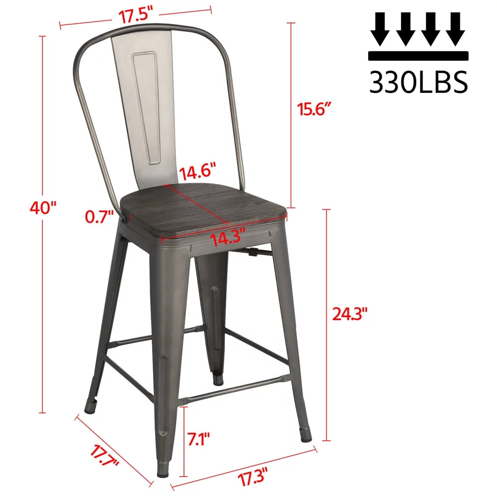4pcs Industrial Metal Bar Stool with Solid Wood Seat E533872