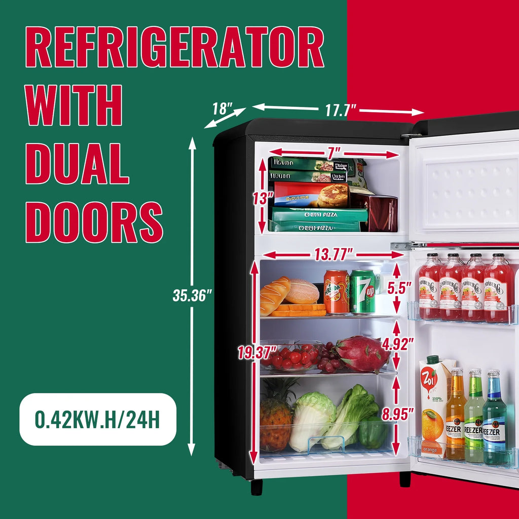 3.5 Cu.ft Dual Door Small Refrigerator with Freezer J2349