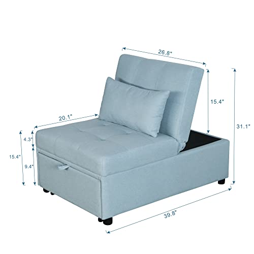 Green Sleeper Chair Sofa Bed with Adjustable Backrest and Lumbar Pillow X8869