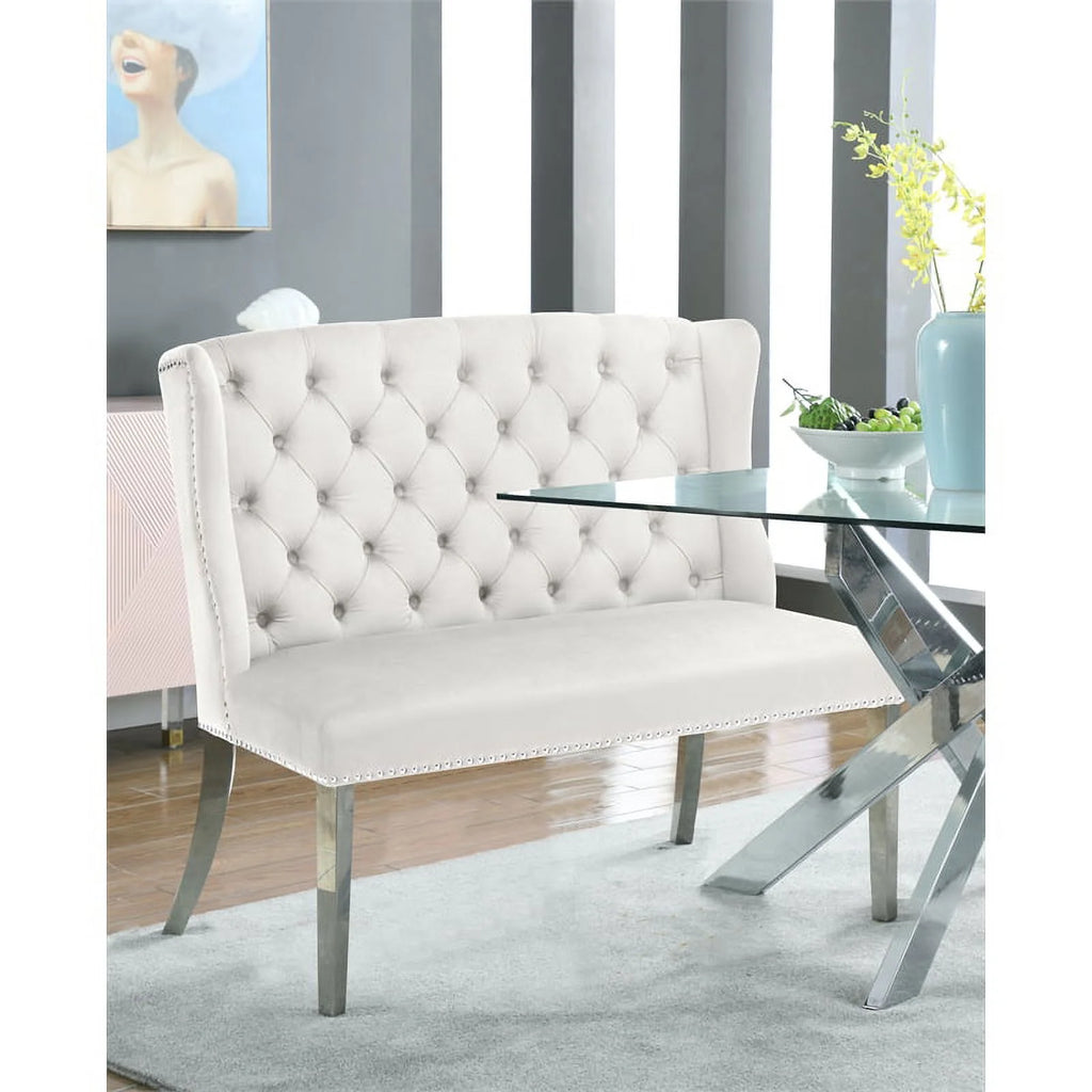 Cream Velvet Settee Bench A529