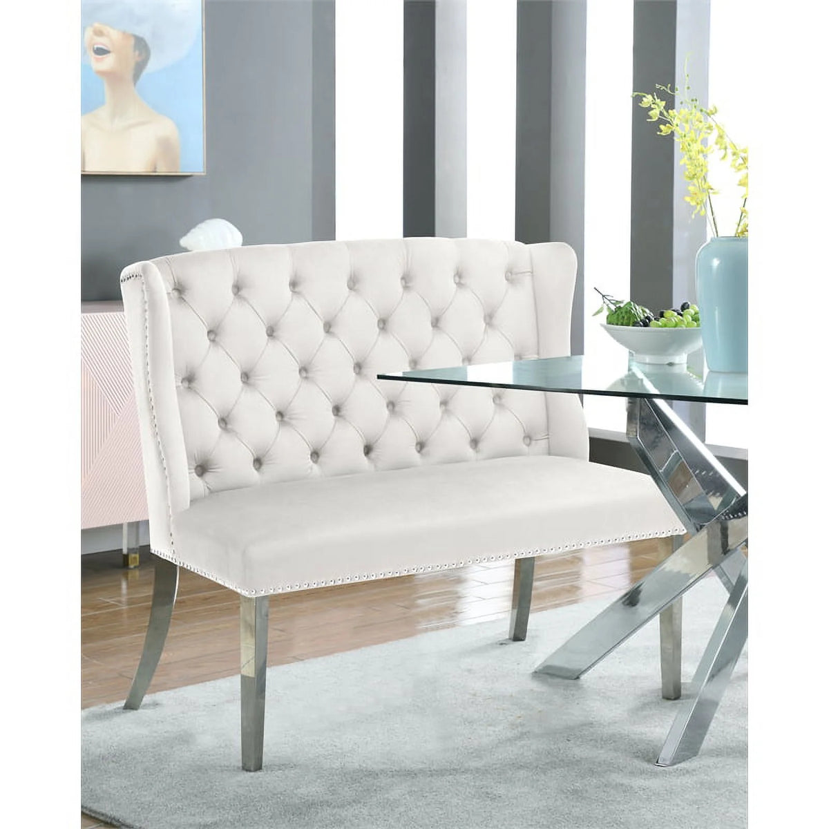 Cream Velvet Settee Bench A529
