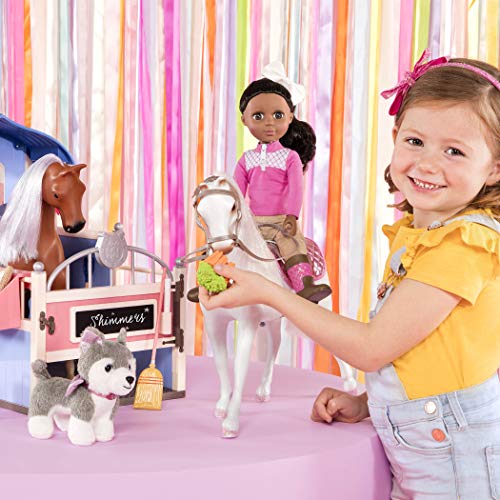 14-Inch Fashion Doll Blonde Hair Green Eyes Pink Cardigan Skirt Cat Outfit T5894