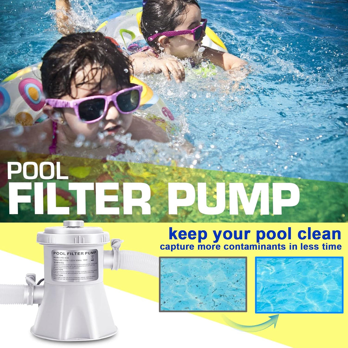 Ground Swimming Pool Filter Pump with Filter Cartridge, 300 GPH, Pack of 2 K814750