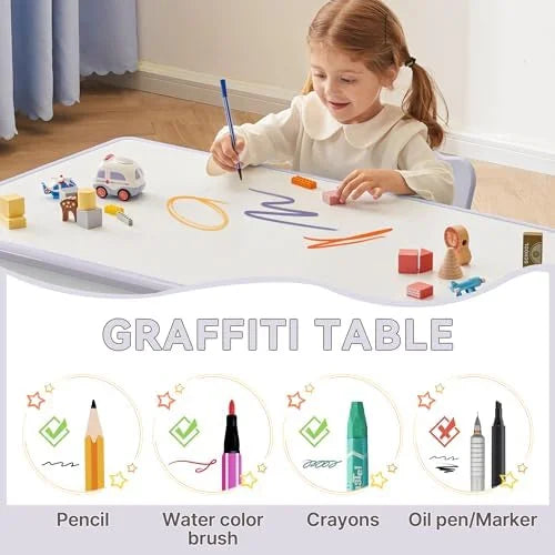 Height Adjustable Toddler Table and Chairs Set with 2 Seats D13942