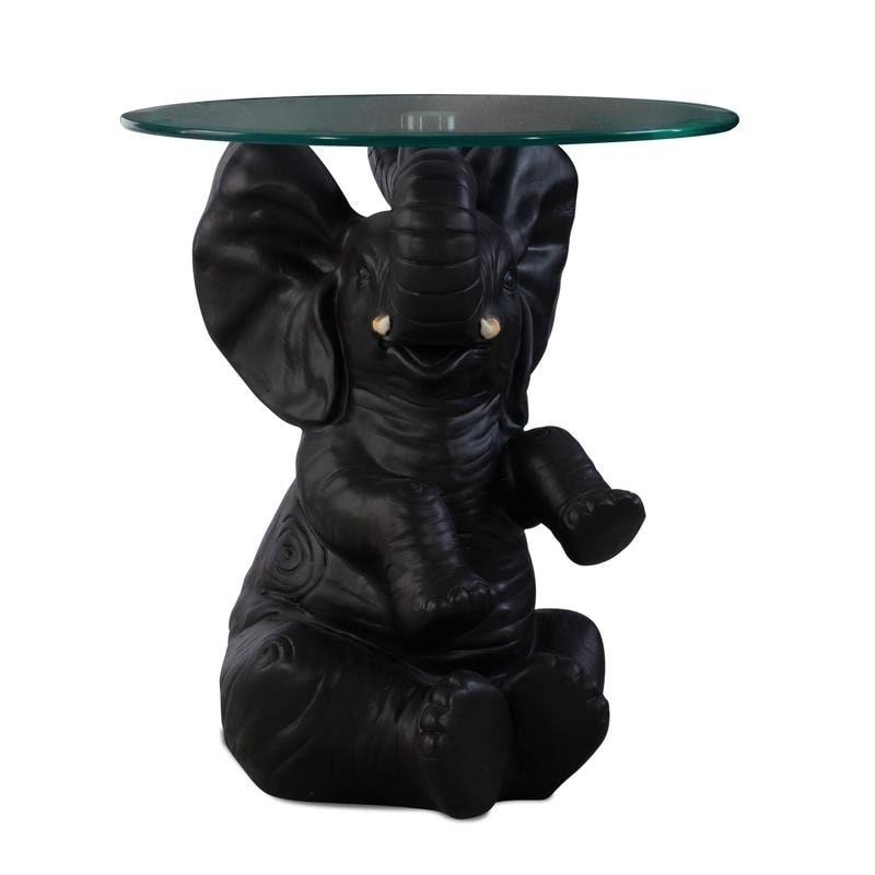 Black Resin and Glass Elephant Accent Table R752