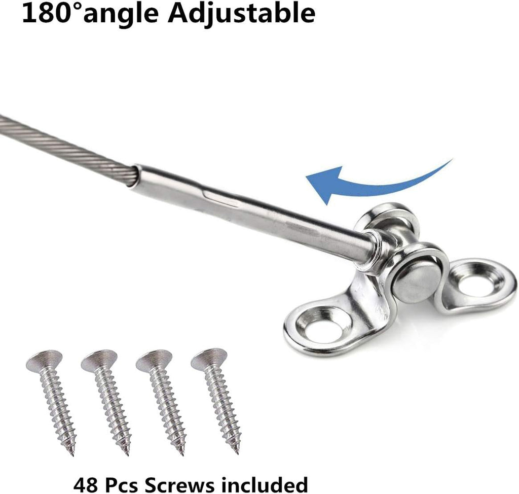 12 Pairs Stainless Steel Adjustable Angle 1/8 Wire Rope Cable Railing Hardware Kit Pack of 2 W20246
