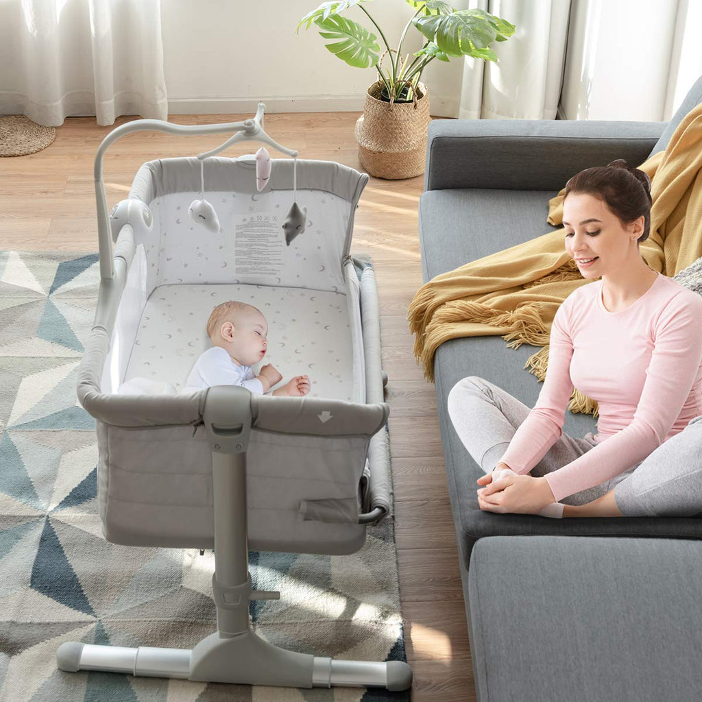 Light Grey Baby Bedside Bassinet with Mattress and Carrying Bag H585302