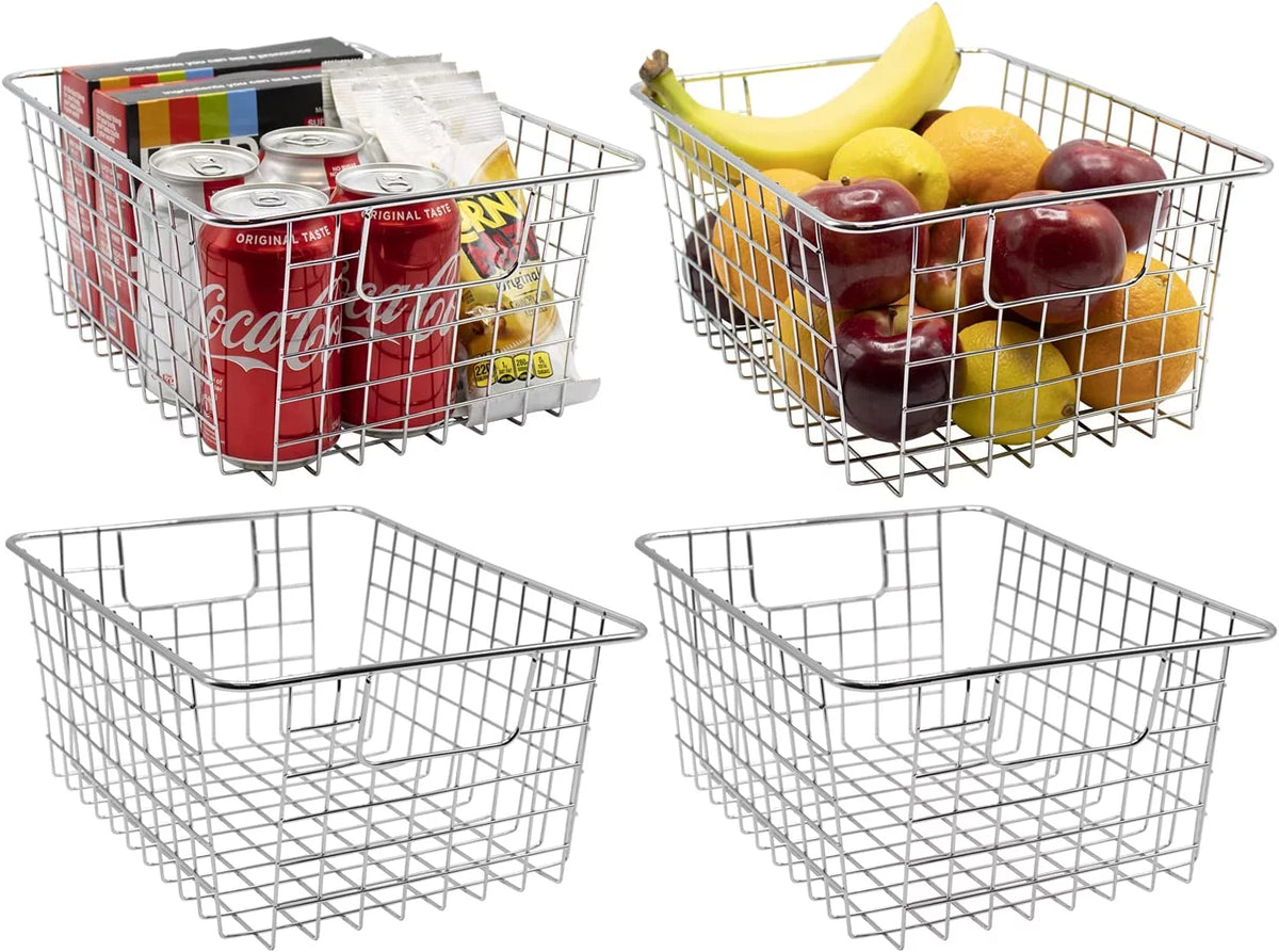 Metal Wire Storage Baskets 4-Pack Silver I953