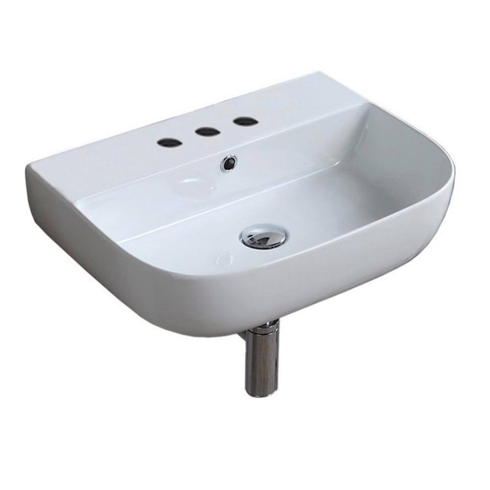 White Three Hole Bathroom Sink O40716