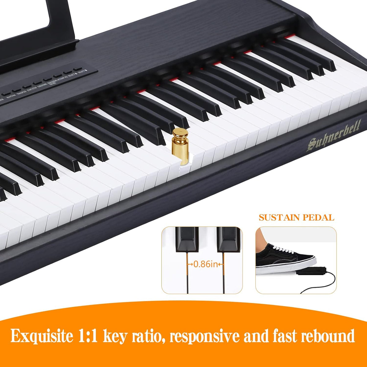 88 Key Semi-Weighted Portable Digital Piano with Sustain Pedal T1514