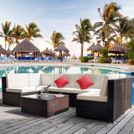 Beige PE Rattan Sectional Garden Corner Sofa Set B4592