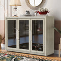 Wood Storage Cabinet with Three Tempered Glass Doors and Adjustable Shelf J703772