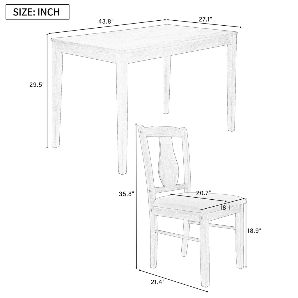 5pc Wooden Dining Set Table Chairs Bench Y3412