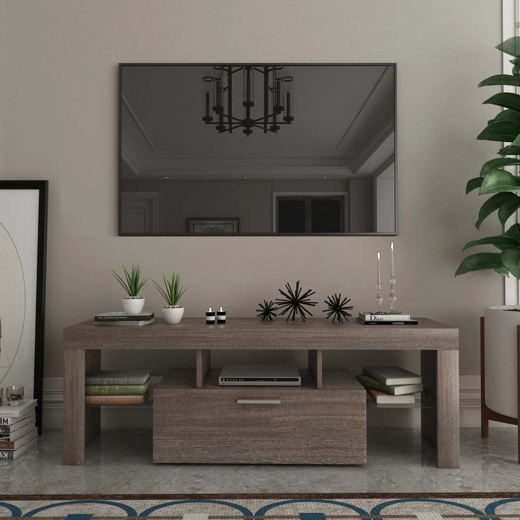 Brown TV Stand with LED Light and Storage Drawer C6693