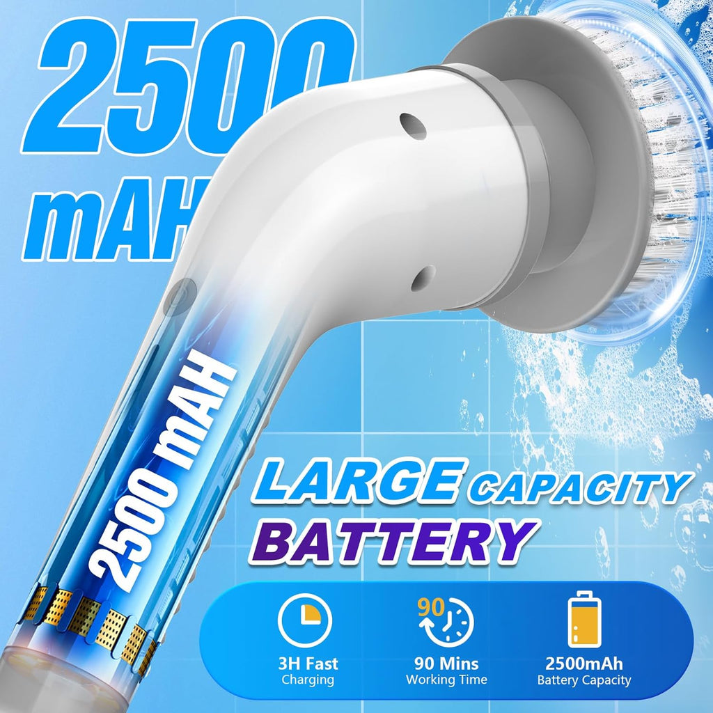 Gray Rechargeable Electric Spin Scrubber with 7 Brush Heads M2931