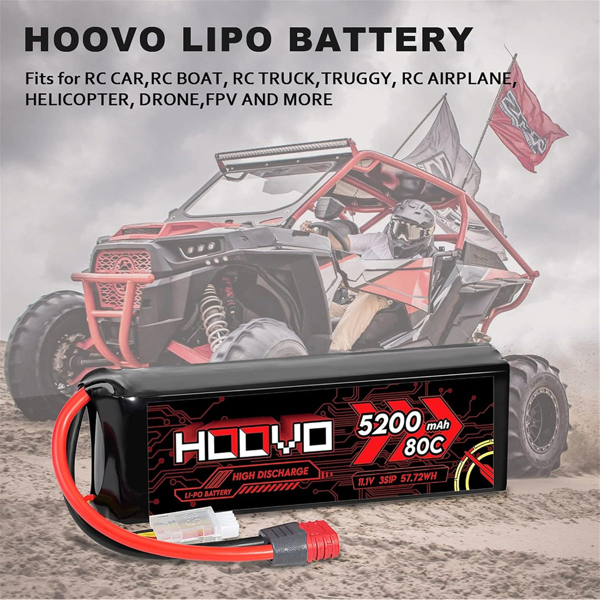 3S 11.1V 80C 5200mAh LiPo Battery with Deans T Plug 2 Packs Q85812
