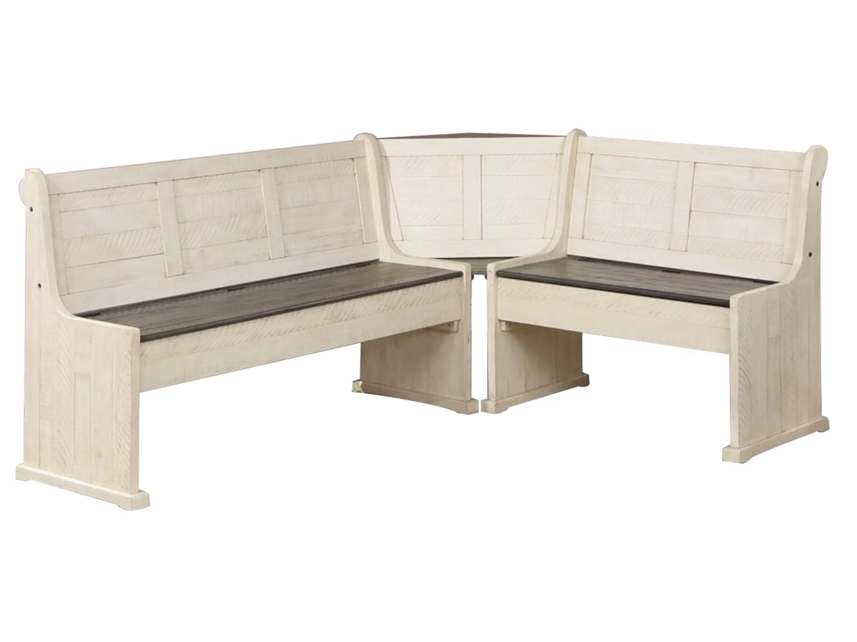 Off White Grey Wood Dining Table Set with Corner Storage Bench L950