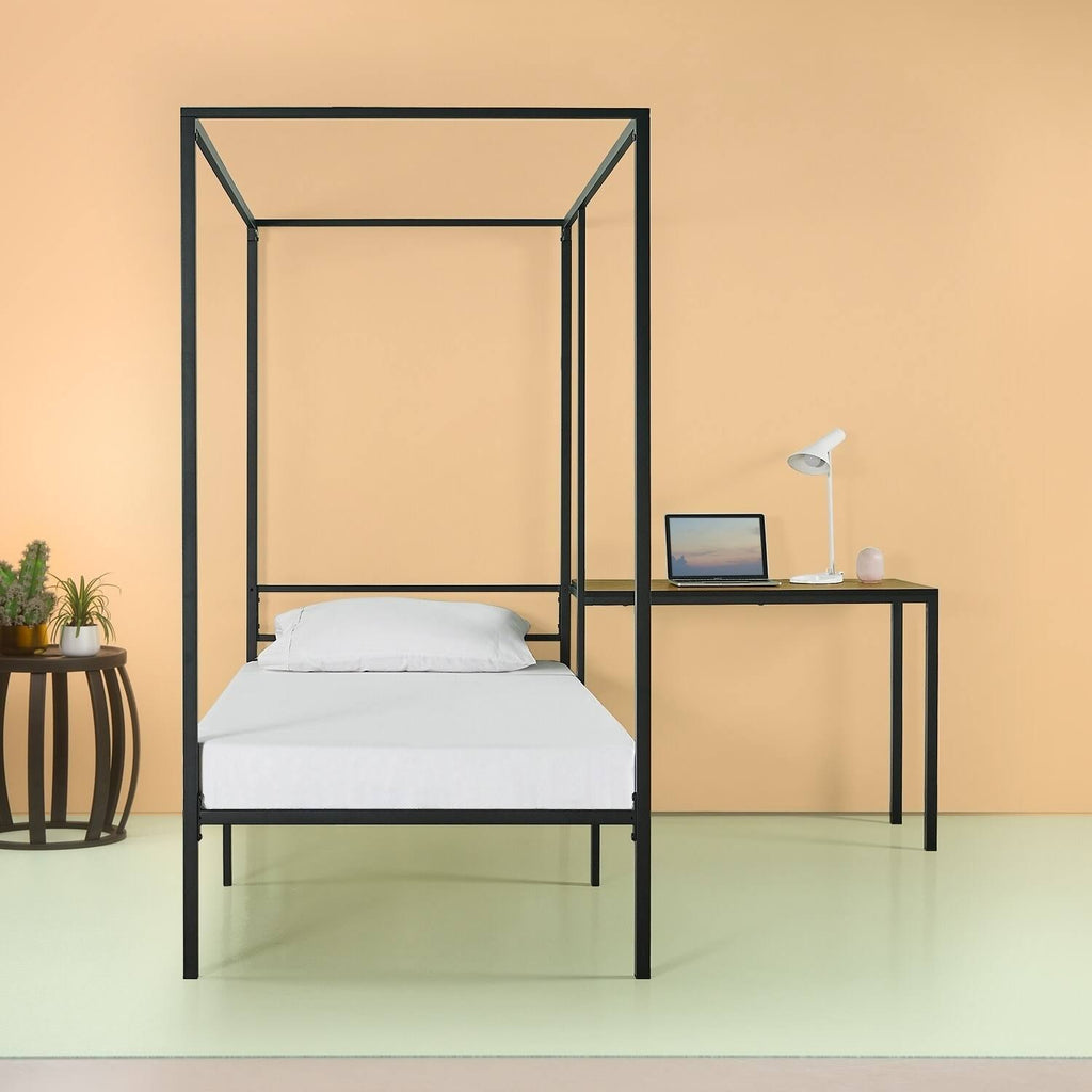 Canopy Bed Frame with Desk, Twin - Black Y1011