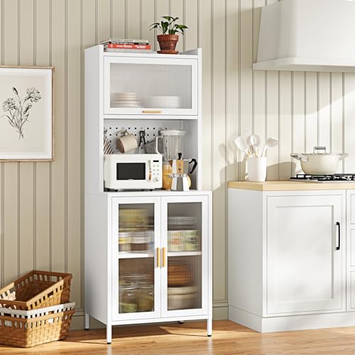 White 72.6" Tall Kitchen Pantry Cabinet with Storage L8936