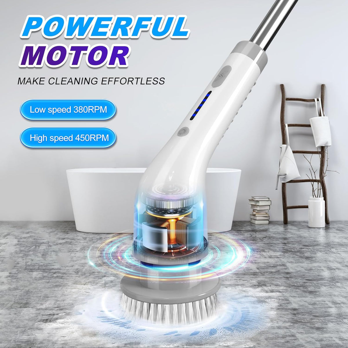 Gray Rechargeable Electric Spin Scrubber with 7 Brush Heads M2931