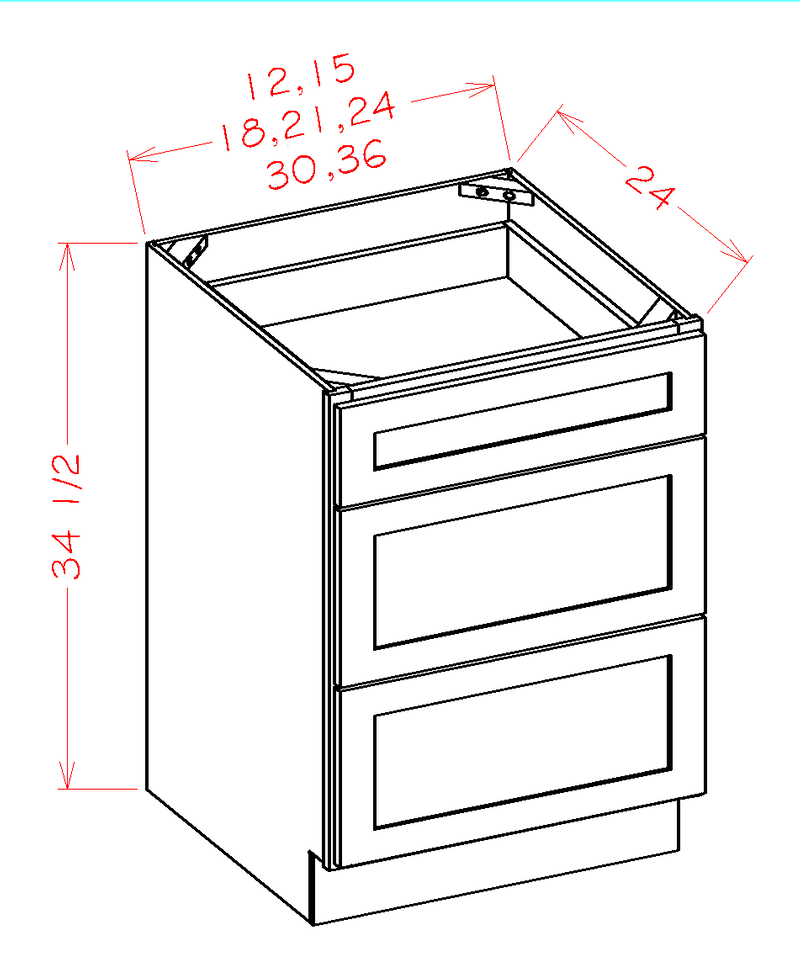 White 3 Drawers Base Cabinet T5613