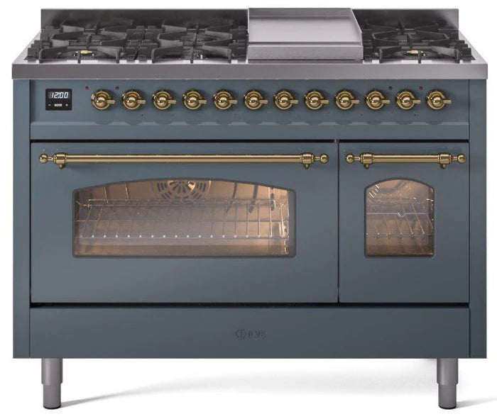 Blue Grey 48 Dual Fuel Propane Gas Range with Brass Trim N401852