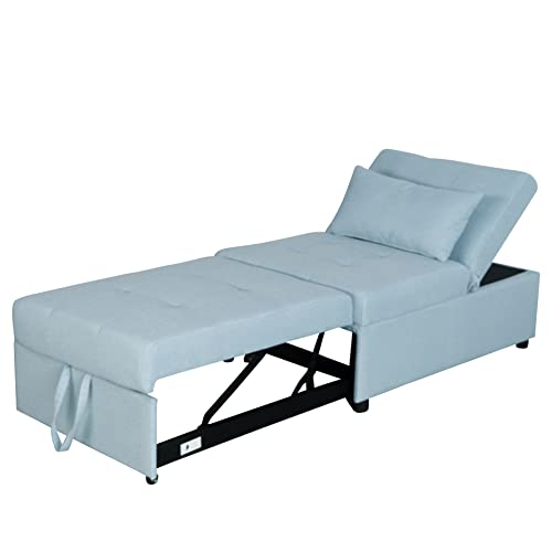Green Sleeper Chair Sofa Bed with Adjustable Backrest and Lumbar Pillow X8869