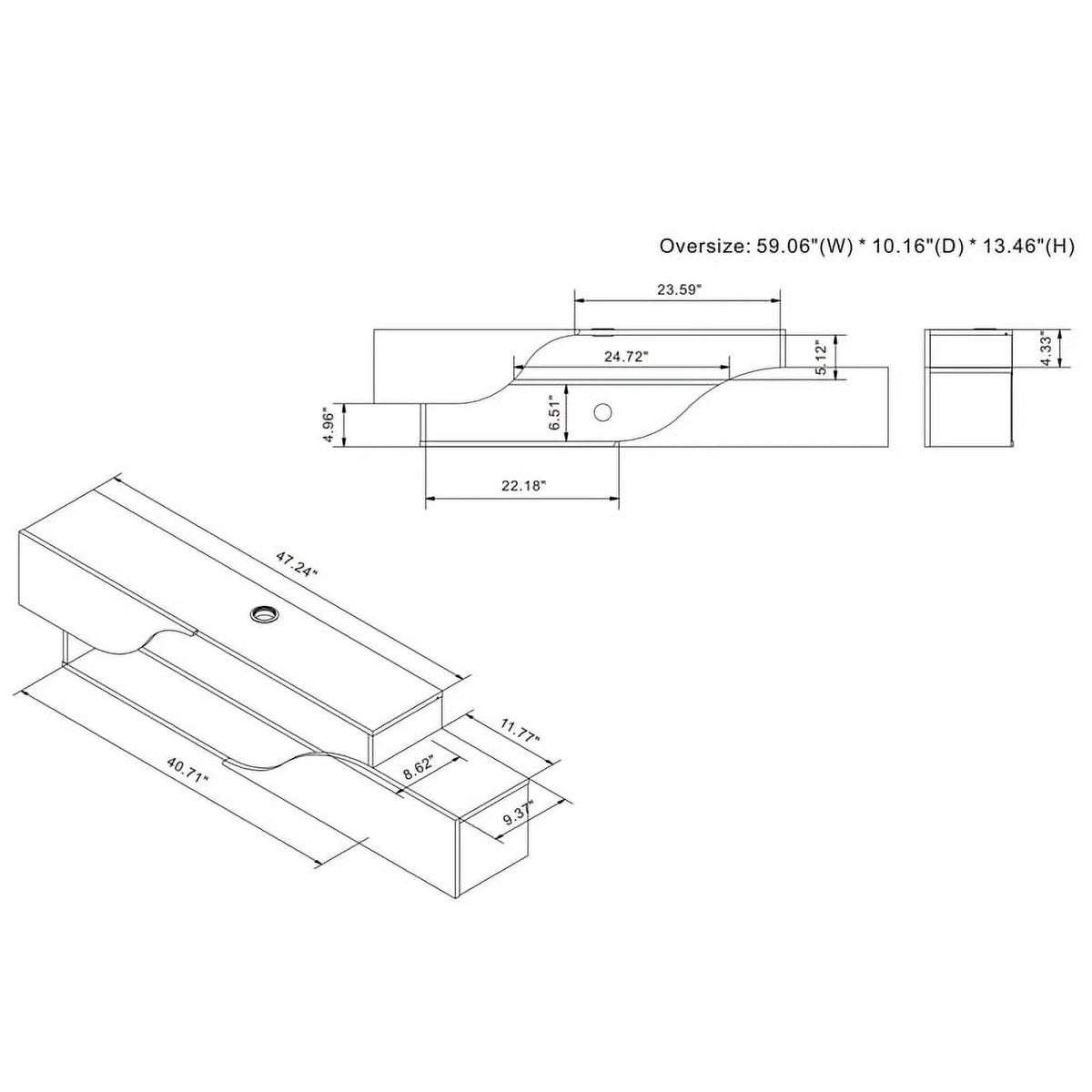Brown Hickory 2-Shelf Floating TV Console Q2060