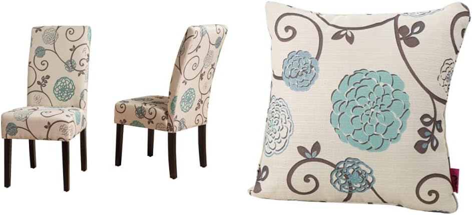 White and Blue Floral Fabric Dining Chairs 2 Pcs Set N4400
