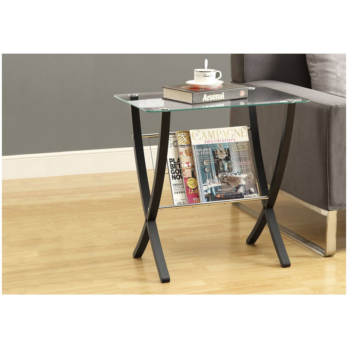 Cappuccino Bentwood Magazine Table with Tempered Glass N38168