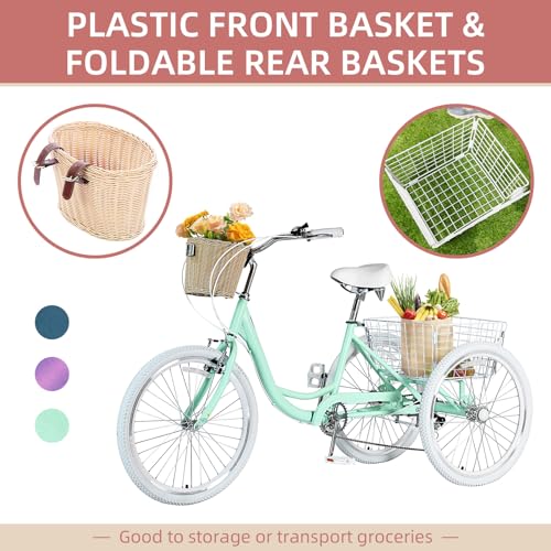 7 Speed 20/24/26 inch Three-Wheeled Bicycle with Basket Q82190