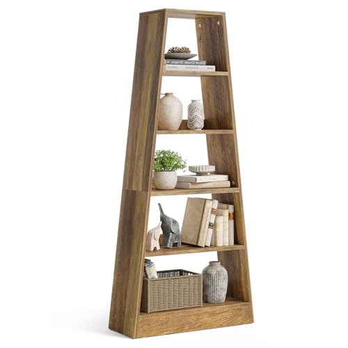 6-Tier Tall Wooden Ladder Bookcase in Warm Umber I338