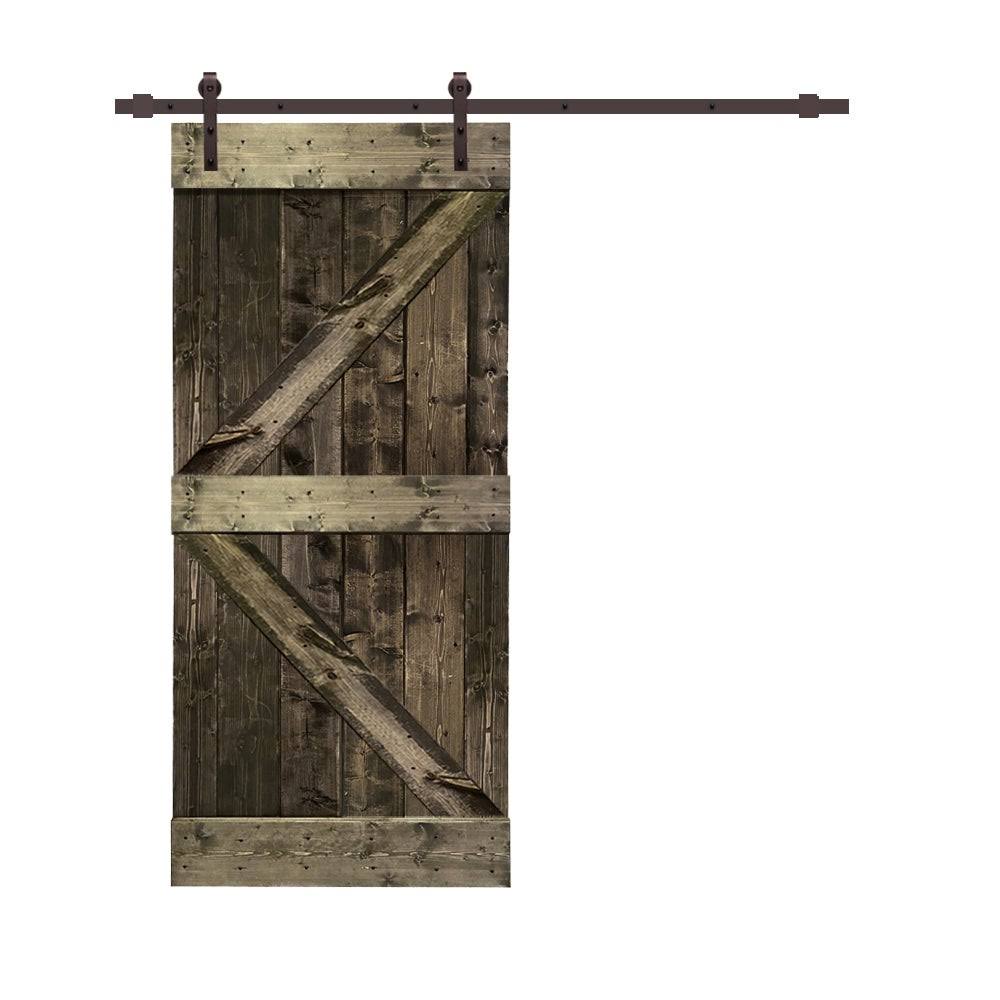 Stained Wood Sliding Barn Door with Hardware Kit M32759